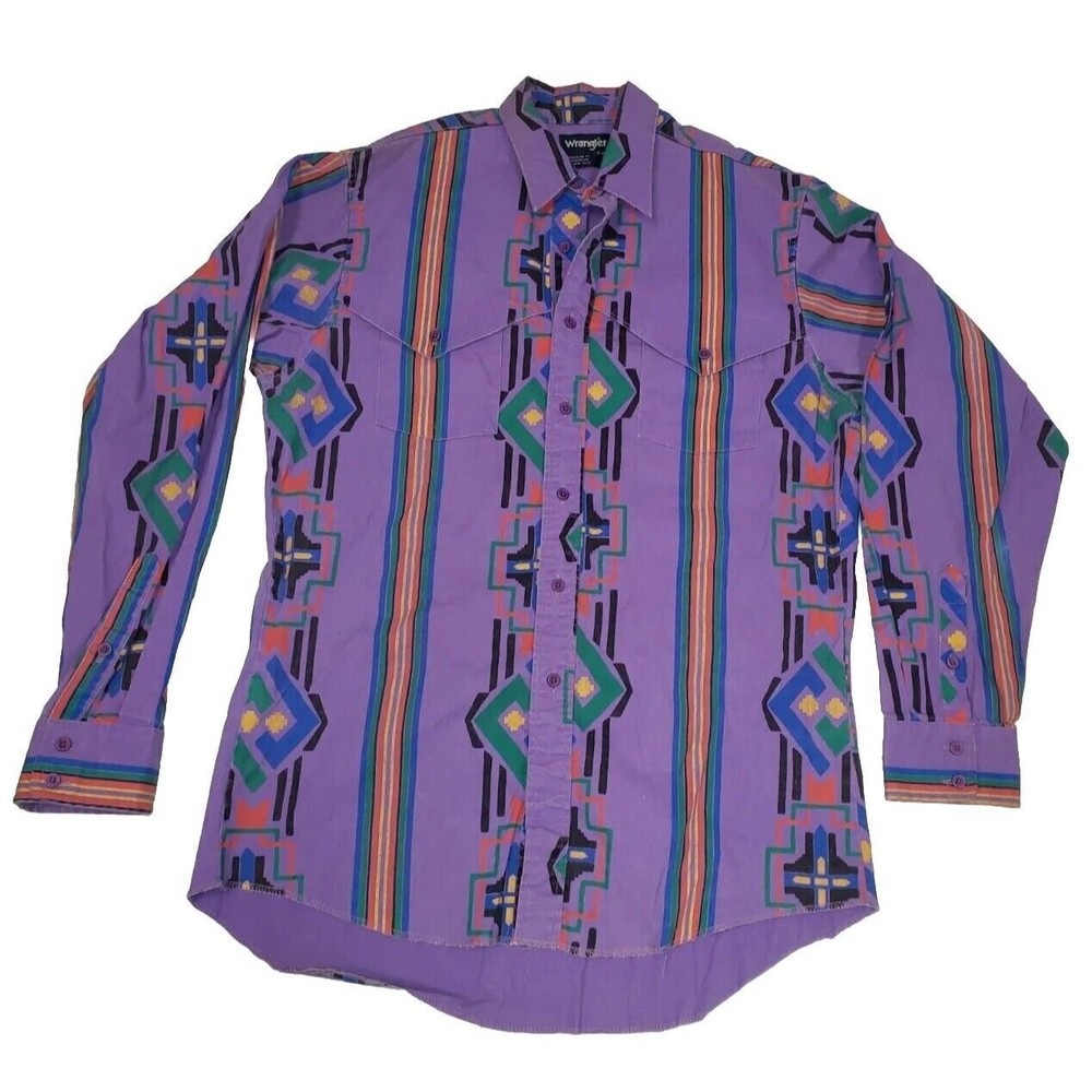 Wrangler Shirt Mens 16-35 Regular Fit Aztec Western Cowboy Cut XLong Tails